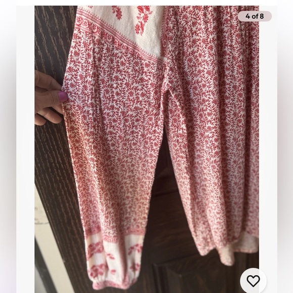 Lucky Brand Top Womens Small Red Floral V-neck Long Sleeve Boho Peasant - Picture 4 of 13